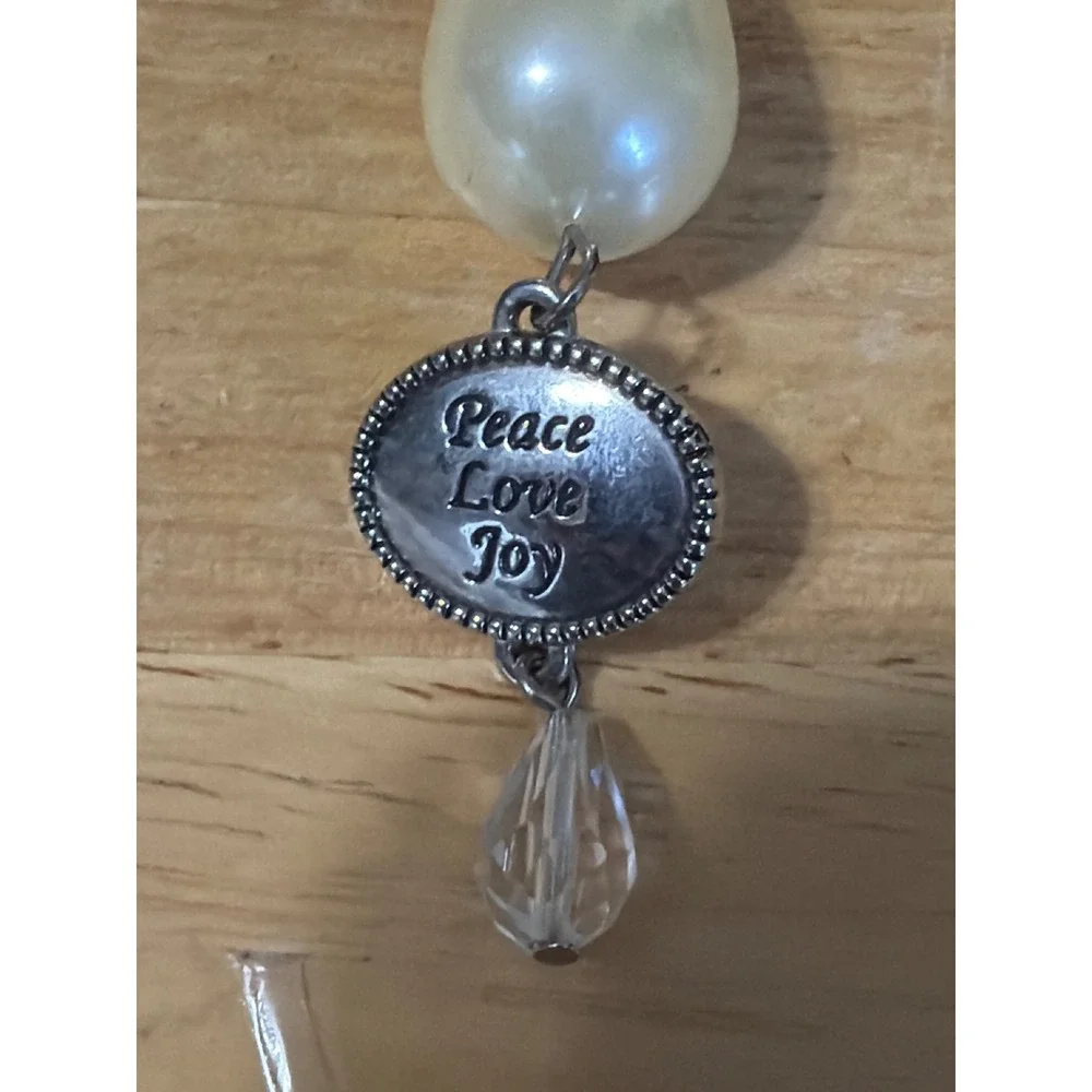 Silver Tone Angel Peace Love Joy Faux Pearl‎ Crystal Ornament Pendant